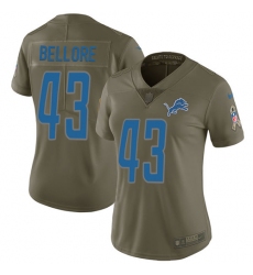 Women's Nike Detroit Lions #43 Nick Bellore Limited Olive 2017 Salute to Service NFL Jersey