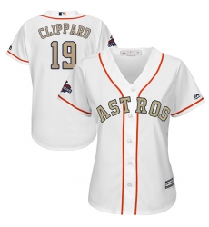 Women's Majestic Houston Astros #19 Tyler Clippard Authentic White 2018 Gold Program Cool Base MLB Jersey