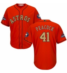 Youth Majestic Houston Astros #41 Brad Peacock Authentic Orange Alternate 2018 Gold Program Cool Base MLB Jersey