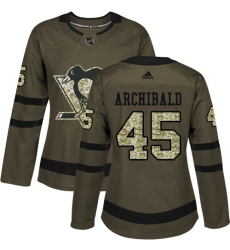 Women's Adidas Pittsburgh Penguins #45 Josh Archibald Authentic Green Salute to Service NHL Jersey