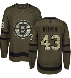 Men's Adidas Boston Bruins #43 Danton Heinen Authentic Green Salute to Service NHL Jersey