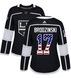 Women's Adidas Los Angeles Kings #17 Jonny Brodzinski Authentic Black USA Flag Fashion NHL Jersey