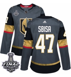 Women's Adidas Vegas Golden Knights #47 Luca Sbisa Authentic Gray Home 2018 Stanley Cup Final NHL Jersey