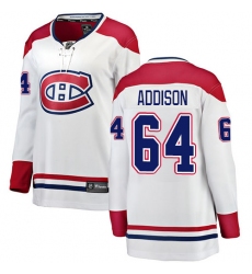 Women's Montreal Canadiens #64 Jeremiah Addison Authentic White Away Fanatics Branded Breakaway NHL Jersey