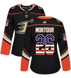 Women's Adidas Anaheim Ducks #26 Brandon Montour Authentic Black USA Flag Fashion NHL Jersey