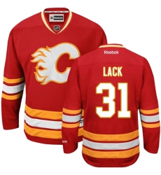 Women's Reebok Calgary Flames #31 Eddie Lack Authentic Red Third NHL Jersey