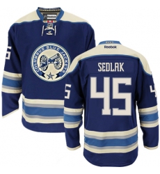 Men's Reebok Columbus Blue Jackets #45 Lukas Sedlak Authentic Navy Blue Third NHL Jersey