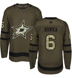 Youth Adidas Dallas Stars #6 Julius Honka Authentic Green Salute to Service NHL Jersey
