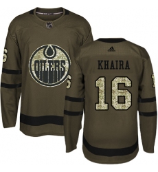 Men's Adidas Edmonton Oilers #16 Jujhar Khaira Authentic Green Salute to Service NHL Jersey