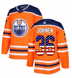 Youth Adidas Edmonton Oilers #36 Jussi Jokinen Authentic Orange USA Flag Fashion NHL Jersey