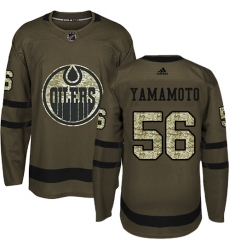 Men's Adidas Edmonton Oilers #56 Kailer Yamamoto Authentic Green Salute to Service NHL Jersey