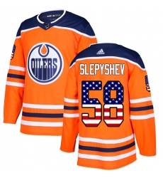 Youth Adidas Edmonton Oilers #58 Anton Slepyshev Authentic Orange USA Flag Fashion NHL Jersey