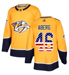 Men's Adidas Nashville Predators #46 Pontus Aberg Authentic Gold USA Flag Fashion NHL Jersey