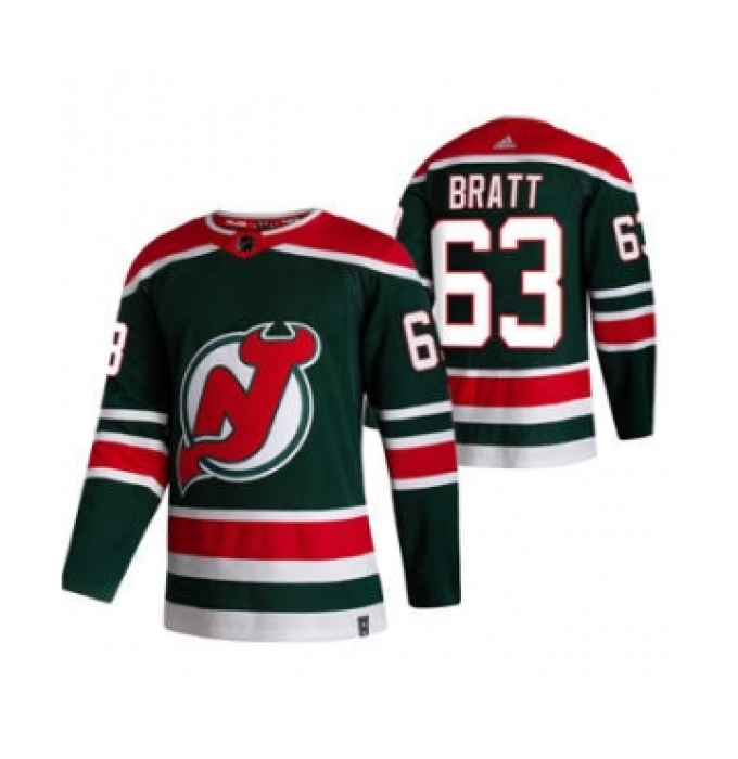 Men's New Jersey Devils #63 Jesper Bratt Green 2020-21 Reverse Retro Alternate Hockey Jersey