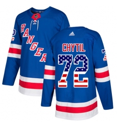 Men's Adidas New York Rangers #72 Filip Chytil Authentic Royal Blue USA Flag Fashion NHL Jersey