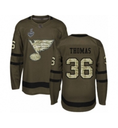 Youth St. Louis Blues #36 Robert Thomas Authentic Green Salute to Service 2019 Stanley Cup Final Bound Hockey Jersey