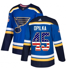 Men's Adidas St. Louis Blues #45 Luke Opilka Authentic Blue USA Flag Fashion NHL Jersey