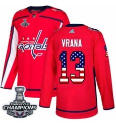 Men's Adidas Washington Capitals #13 Jakub Vrana Authentic Red USA Flag Fashion 2018 Stanley Cup Final Champions NHL Jersey