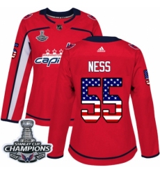 Women's Adidas Washington Capitals #55 Aaron Ness Authentic Red USA Flag Fashion 2018 Stanley Cup Final Champions NHL Jersey