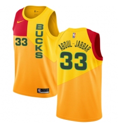 Men's Nike Milwaukee Bucks #33 Kareem Abdul-Jabbar Swingman Yellow NBA Jersey - City Edition