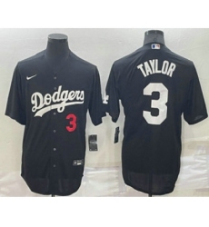 Men's Los Angeles Dodgers #3 Chris Taylor Number Black Stitched MLB Cool Base Nike Jersey