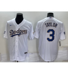 Men's Los Angeles Dodgers #3 Chris Taylor White Gold Championship Stitched MLB Cool Base Nike Jersey