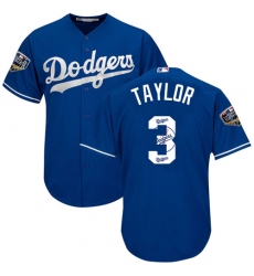 Men's Majestic Los Angeles Dodgers #3 Chris Taylor Authentic Royal Blue Team Logo Fashion Cool Base 2018 World Series MLB Jersey