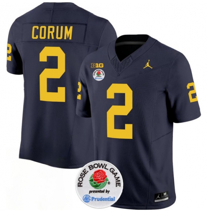 Men's Michigan Wolverines #2 Blake Corum 2023 F.U.S.E. Navy Blue Rose Bowl Stitched Jersey