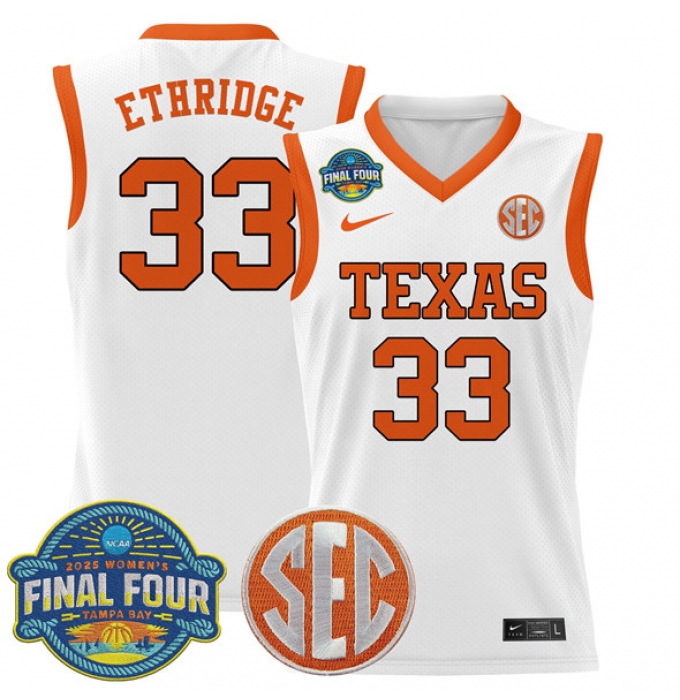 Men's Texas Longhorns #33 Kamie Ethridge White 2025 Sec Women’s Final Four Stitched Basketball Jersey