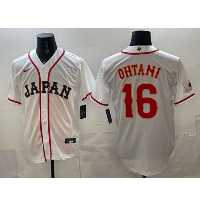 Men's Japan Baseball #16 Shohei Ohtani White 2026 World Baseball Classic Home Stadium Stitched Jersey