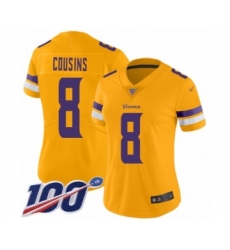 Women's Minnesota Vikings #8 Kirk Cousins Limited Gold Inverted Legend 100th Season Football Jersey