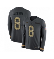 Youth Nike Baltimore Ravens #8 Lamar Jackson Limited Black Salute to Service Therma Long Sleeve NFL Jersey