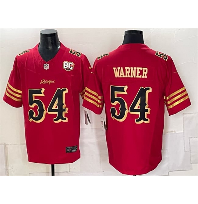 Men's San Francisco 49ers #54 Fred Warner Red Gold 80th Anniversary “Rivalries” 2026 F.U.S.E. Vapor Untouchable Limited Football Stitched Jersey