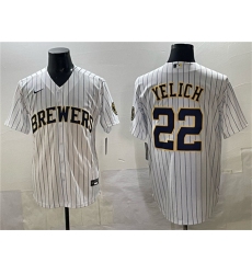 Men's Milwaukee Brewers #22 Christian Yelich White Pinstripe 2025 With Stitched Jersey