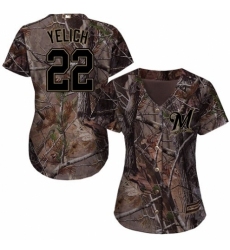 Women's Majestic Milwaukee Brewers #22 Christian Yelich Authentic Camo Realtree Collection Flex Base MLB Jersey