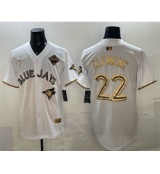Men's Toronto Blue Jays #22 Ernie Clement White Gold 2025 American League Champions Limited Stitched Jersey