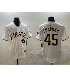 Men's Pittsburgh Pirates #45 Aroldis Chapman White Home Limited Stitched Baseball Jersey