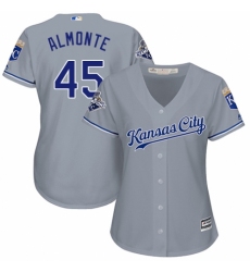 Women's Majestic Kansas City Royals #45 Abraham Almonte Replica Grey Road Cool Base MLB Jersey