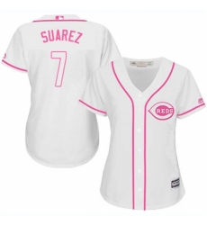Women's Majestic Cincinnati Reds #7 Eugenio Suarez Replica White Fashion Cool Base MLB Jersey
