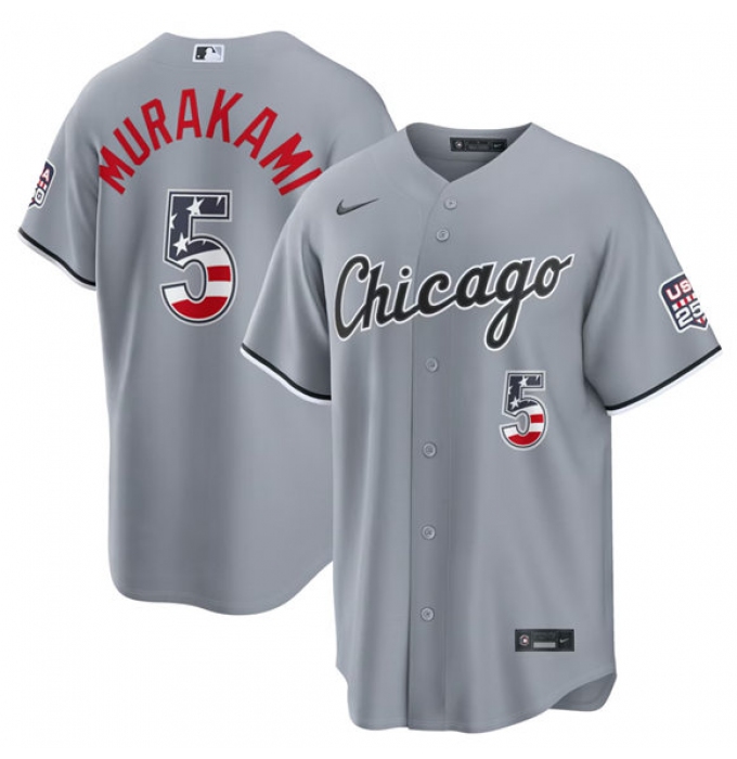 Men's Chicago White Sox #5 Munetaka Murakami Gray USA 250 Fourth of July Home Stitched Baseball Jersey