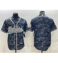 Men's Miami Dolphins Blank Gray Camo With Patch Cool Base Stitched Baseball Jersey