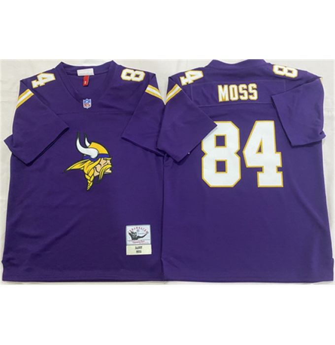 Men's Minnesota Vikings #84 Randy Moss Purple Throwback Football Stitched Jersey