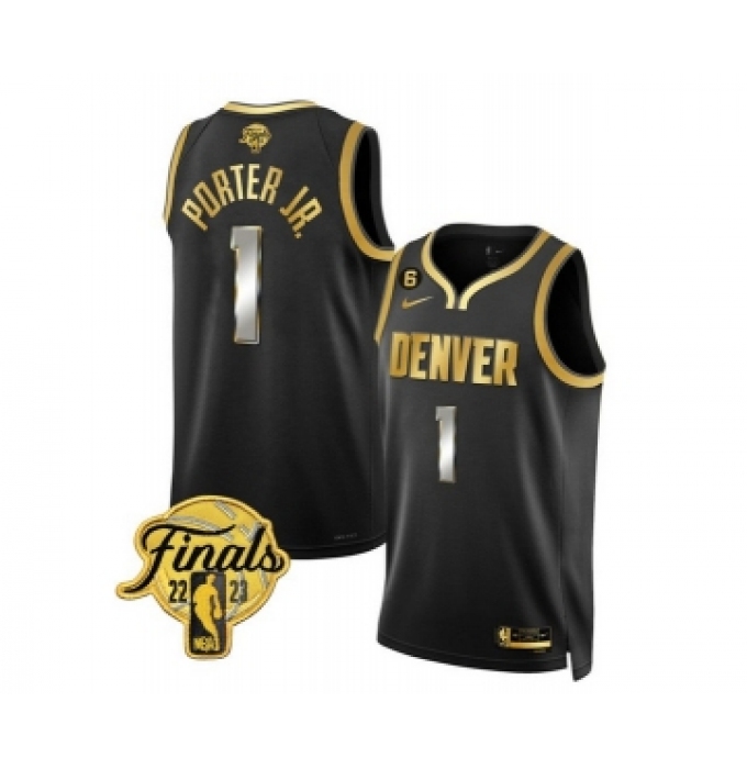 Men's Denver Nuggets #1 Michael Porter Jr. Black 2023 Finals Collection With NO.6 Stitched Basketball Jersey