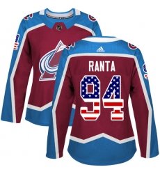 Women's Adidas Colorado Avalanche #94 Sampo Ranta Authentic Burgundy Red USA Flag Fashion NHL Jersey