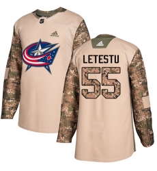 Youth Adidas Columbus Blue Jackets #55 Mark Letestu Authentic Camo Veterans Day Practice NHL Jersey