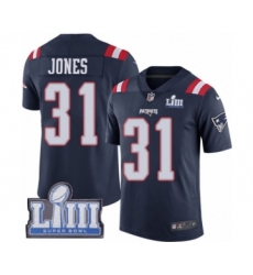 Men's Nike New England Patriots #31 Jonathan Jones Limited Navy Blue Rush Vapor Untouchable Super Bowl LIII Bound NFL Jersey
