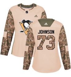 Women's Adidas Pittsburgh Penguins #73 Jack Johnson Authentic Camo Veterans Day Practice NHL Jersey