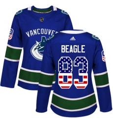 Women's Adidas Vancouver Canucks #83 Jay Beagle Authentic Blue USA Flag Fashion NHL Jersey