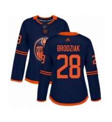 Women's Edmonton Oilers #28 Kyle Brodziak Authentic Navy Blue Alternate Hockey Jersey