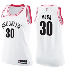 Women's Nike Brooklyn Nets #30 Dzanan Musa Swingman White Pink Fashion NBA Jersey